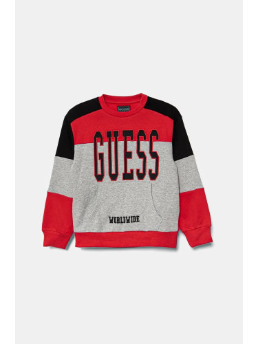 Детски памучен суичър Guess в червено с десен N4BQ10 KAX73