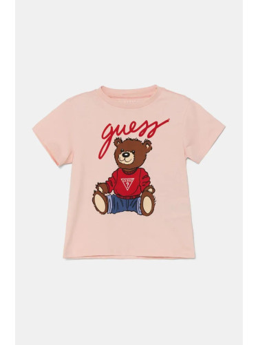 Детска памучна тениска Guess в розово H4BT01 I3Z14