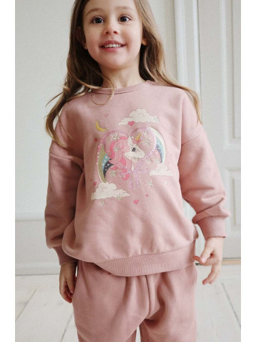 Детски суичър Konges Sløjd LOU GLITTER SWEATSHIRT OCS в розово с принт KS101562