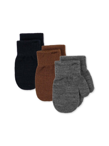 Детски ръкавици с вълна Konges Sløjd FILLA MITTENS (3 чифта) в сиво KS101221