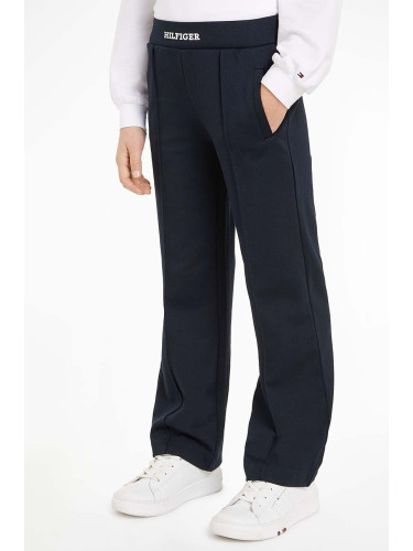 Детски панталон Tommy Hilfiger MONOTYPE PUNTO WIDE PANT в тъмносиньо с изчистен дизайн KG0KG08083