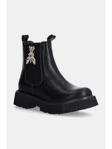 Детски челси боти от кожа Patrizia Pepe Girl в черно  PPJ885