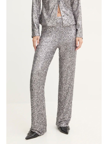 Панталон Never Fully Dressed Gunmeal Sequin Freddie Trousers в сребристо със стандартна кройка, с висока талия NFDTR356