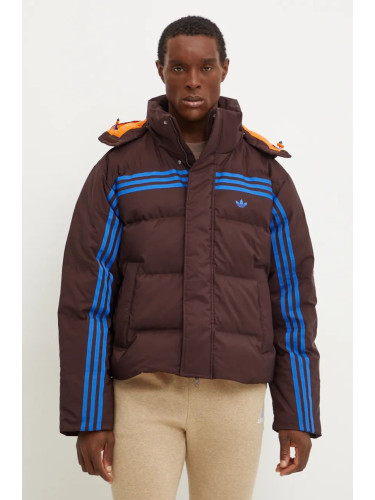 Пухено яке adidas Originals Prem Puffer Jacket в кафяво зимен модел JL9556