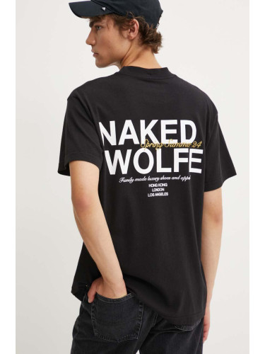 Памучна тениска Naked Wolfe в черно с принт classic.tee