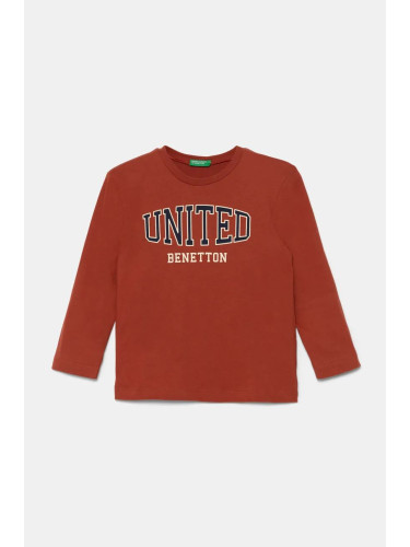 Детска блуза с дълги ръкави United Colors of Benetton в оранжево с принт 3ATNG10G6