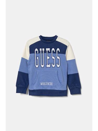 Детски памучен суичър Guess в синьо с десен N4BQ10 KAX73