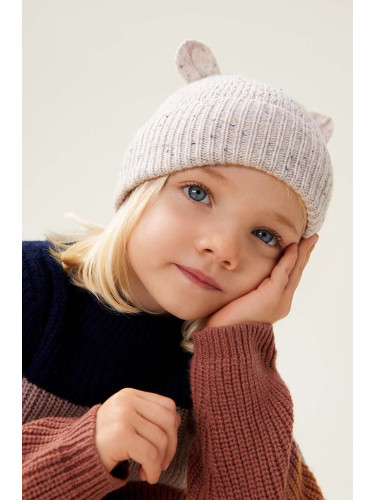 Детска вълнена шапка Liewood Miller Beanie With Ears в бежово от вълна LW15090