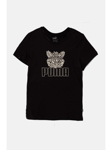 Детска памучна тениска Puma ESS+ TROPICAT Tee в черно с принт 681822