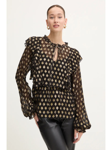 Блуза Never Fully Dressed Primrose Blouse в черно с десен NFDTO1459