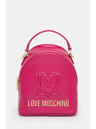 Кожена раница Love Moschino в розово малък размер с апликация JC4361PP0L