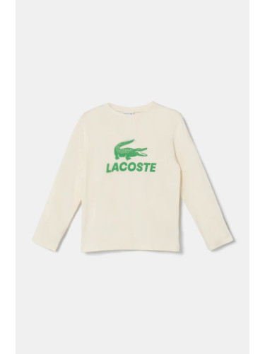 Детска блуза с дълги ръкави Lacoste в бежово с принт TJ2567