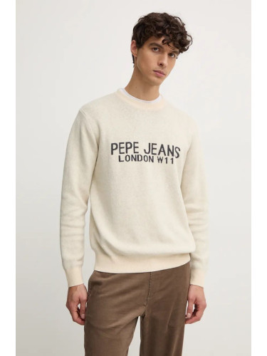 Пуловер с вълна Pepe Jeans CARDIN мъжки в бежово от лека материя PM702466