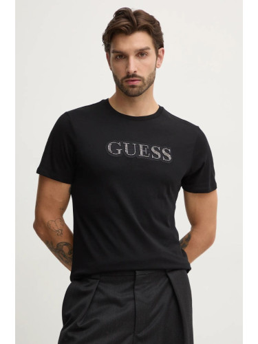 Памучна тениска Guess в черно с апликация M4BI64.K9RM1