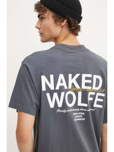 Памучна тениска Naked Wolfe в сиво с принт classic.tee