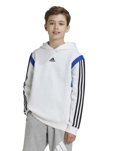 Детски суичър adidas B HD CB в бяло с качулка с десен JE0321