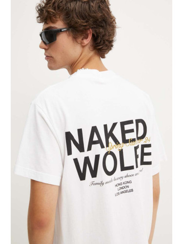 Памучна тениска Naked Wolfe в бяло с принт classic.tee