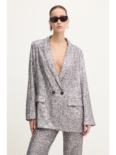 Сако Never Fully Dressed Gunmetal Sequin 54 Blazer в сиво с двуредно закопчаване NFDOU362