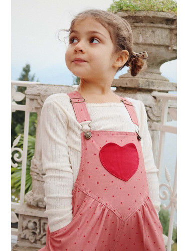 Детски гащеризон Konges Sløjd NOLA HEART OVERALLS GOTS в розово с десен KS101633