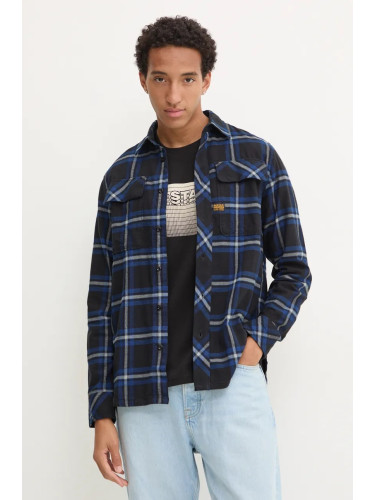 Памучна риза G-Star мъжка в черно със стандартна кройка с класическа яка D23583-D747