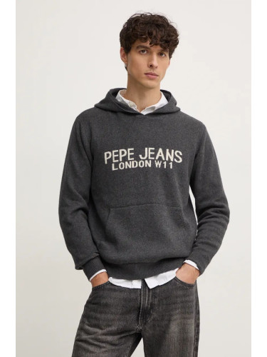 Пуловер с вълна Pepe Jeans CARSON мъжки в сиво  PM702459