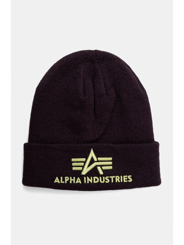 Шапка Alpha Industries в лилаво с фина плетка