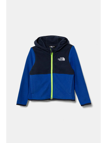 Детски поларен суичър The North Face GLACIER F/Z HOODIE в синьо с качулка с десен NF0A8B18CZ61