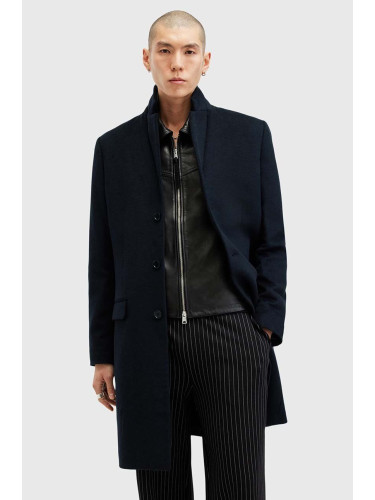 Палто с вълна AllSaints HAL COAT в тъмносиньо преходен модел M005OZ