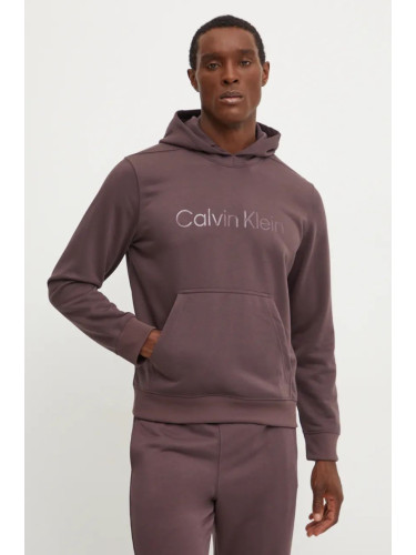 Суичър за трениране Calvin Klein Performance в кафяво с качулка с апликация 00GMF4W302