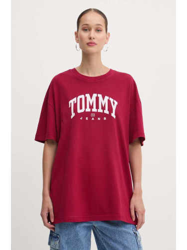 Памучна тениска Tommy Jeans в бордо DW0DW18403