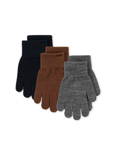 Детски ръкавици с вълна Konges Sløjd FILLA GLOVES (3 чифта) в сиво KS101220