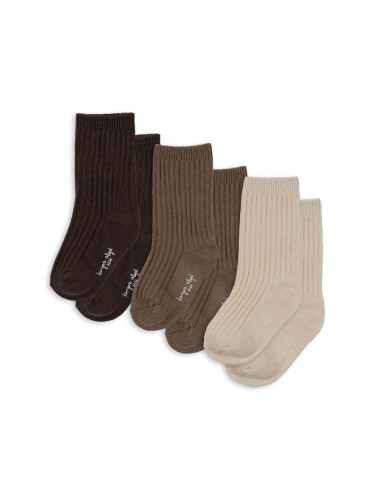 Детски чорапи Konges Sløjd RIB SOCKS (3 броя) в кафяво KS101371