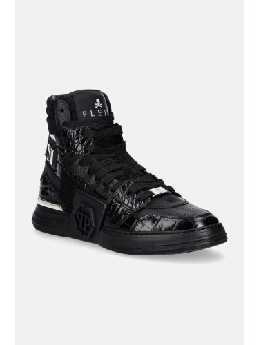 Кожени маратонки Philipp Plein Hi-Top Hexagon в черно MSC4012 PLE010N 0202