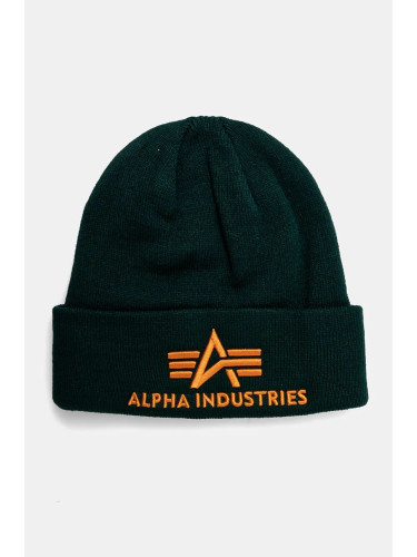 Шапка Alpha Industries в зелено с фина плетка