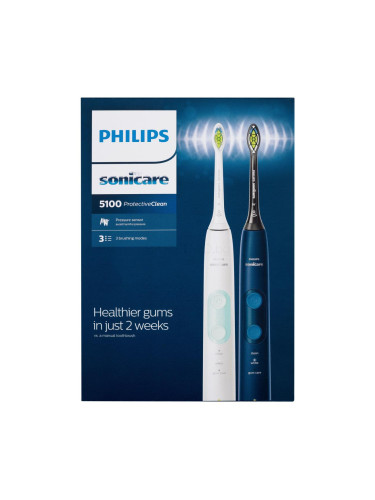 Philips Sonicare 5100 Protective Clean HX6851/34 Подаръчен комплект четка за зъби Sonicare 5100 Protective Clean Navy Blue 1 бр + четка за зъби Sonicare 5100 Protective Clean White 1 бр увредена кутия