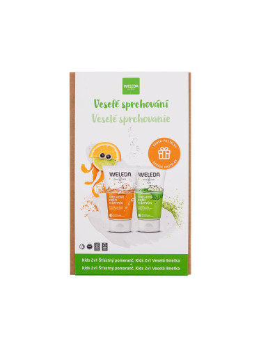 Weleda Kids Happy Shower Подаръчен комплект душ крем и шампоан Happy Orange 2in1 Shampoo & Shower Cream 150 ml + душ крем и шампоан Lively Lime 2in1 Shampoo & Shower Cream 150 ml увредена кутия