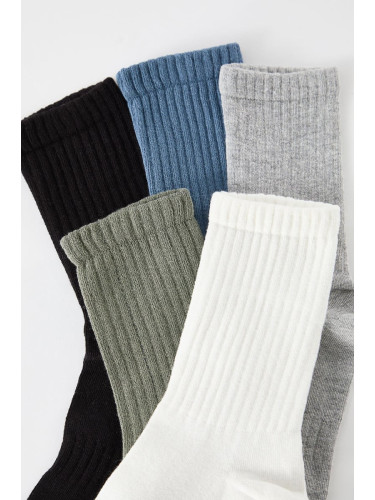 Trendyol Black-Gray-White-Petrol-Khaki Unisex 5-Pack Cotton Textured Ankle-Long Socks