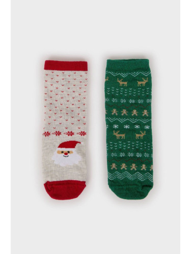 DEFACTO Baby Boy Christmas Themed Seamless 2-Pack Cotton Long Socks