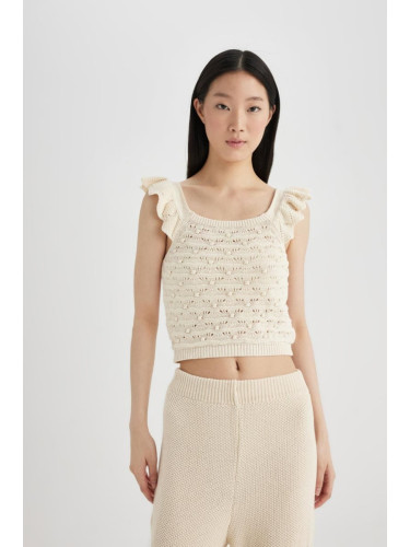 DEFACTO Crop Square Neck Openwork Knitwear Undershirt