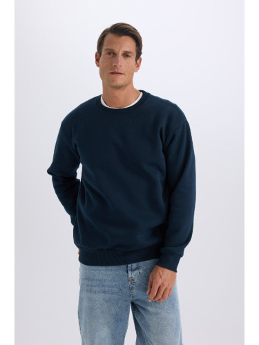 DEFACTO Oversize Wide Pattern Crew Neck Thick Basic Plain Sweatshirt