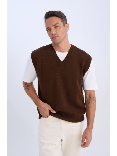 DEFACTO Standard Fit V Neck Knitwear Basic Plain Sweater