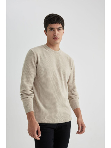 DEFACTO Standard Fit Regular Cut Crew Neck Mouline Patterned Knitwear Sweater