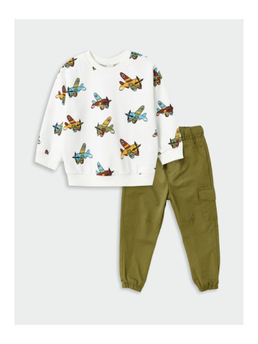 LC Waikiki Baby Boy with Crew Neck Printed Sweatshirt and Pants 2-Pair Set