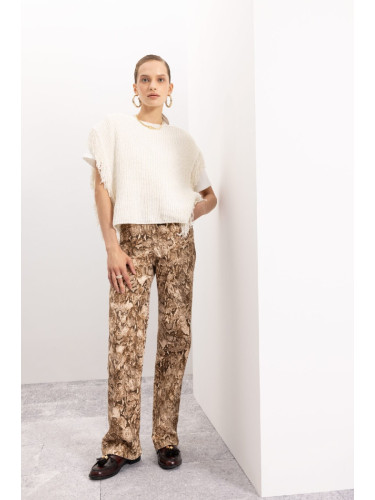 DEFACTO Gabardine Trousers Straight Fit Snakeskin Patterned High Waist Pocket Long D1229ax24au