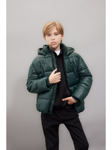 DEFACTO Boy's Water Repellent Hooded Zippered Pocket Puffer Jacket