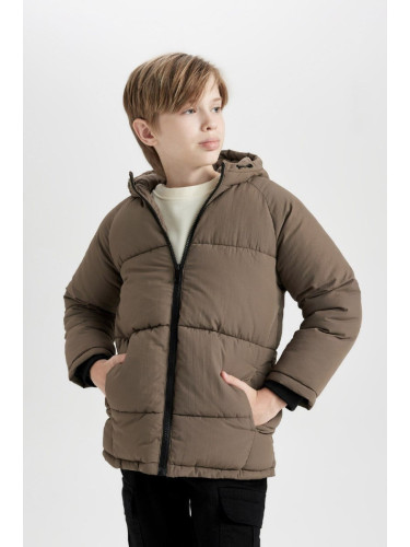 DEFACTO Boy Water Repellent Hooded Fleece Lined Coat