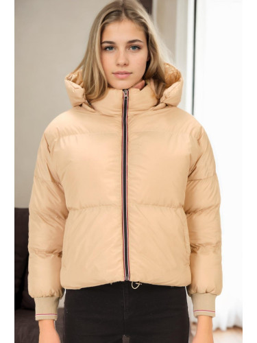 Z6650 DEWBERRY LADIES PUFFER COAT-BEIGE-1