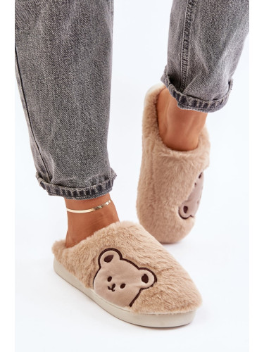 Women's fluffy slippers with teddy bear beige Fiorinella