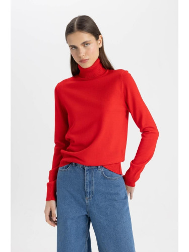 DEFACTO Soft Textured Turtleneck Basic Plain Red Knitwear Sweater