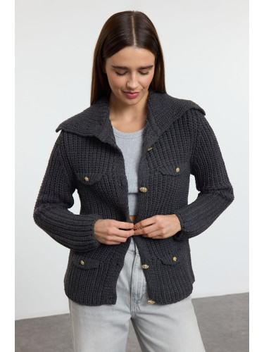 Trendyol Anthracite Pocket Detailed Knitwear Cardigan